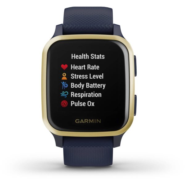 Garmin Venu Sq – Music Edition (Light Gold Aluminum Bezel with Navy Case and Silicone Band)