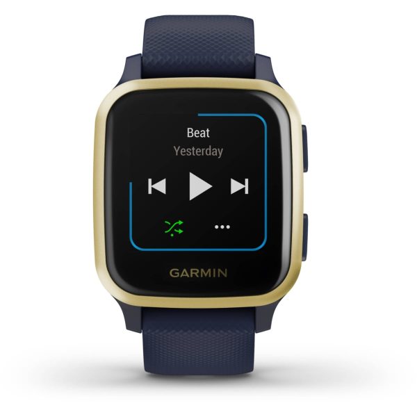 Garmin Venu Sq – Music Edition (Light Gold Aluminum Bezel with Navy Case and Silicone Band)