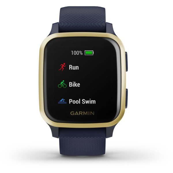 Garmin Venu Sq – Music Edition (Light Gold Aluminum Bezel with Navy Case and Silicone Band)