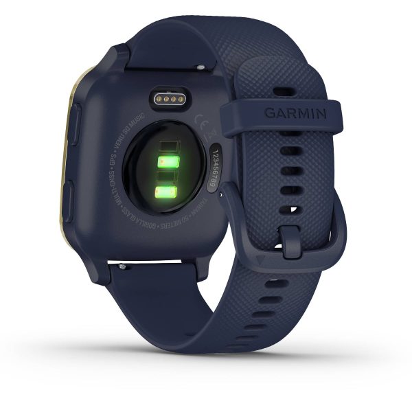 Garmin Venu Sq – Music Edition (Light Gold Aluminum Bezel with Navy Case and Silicone Band)