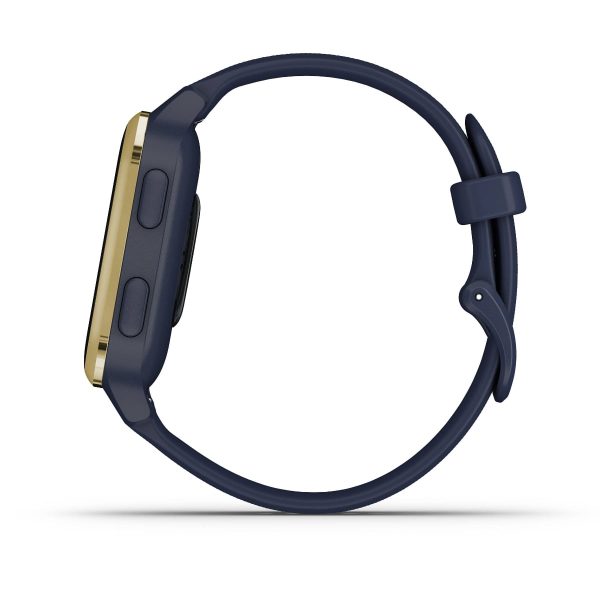 Garmin Venu Sq – Music Edition (Light Gold Aluminum Bezel with Navy Case and Silicone Band)