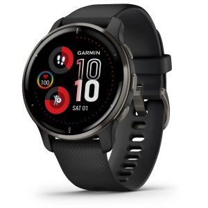 Garmin Venu 2 Plus (Slate Stainless Steel Bezel with Black Case and Silicone Band)