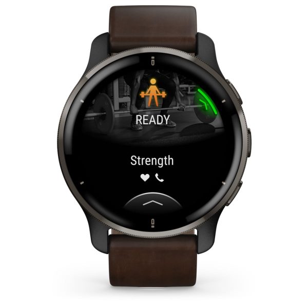 Garmin Venu 2 Plus (Slate Stainless Steel Bezel With Slate Case And Brown Leather Band)