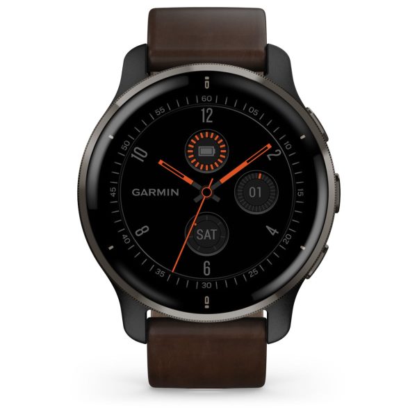 Garmin Venu 2 Plus (Slate Stainless Steel Bezel With Slate Case And Brown Leather Band)