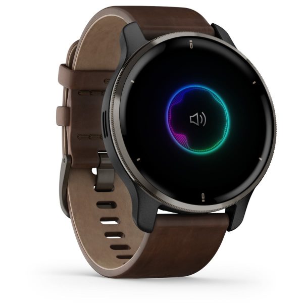 Garmin Venu 2 Plus (Slate Stainless Steel Bezel With Slate Case And Brown Leather Band)