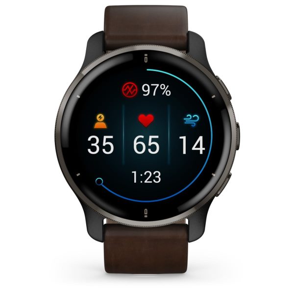 Garmin Venu 2 Plus (Slate Stainless Steel Bezel With Slate Case And Brown Leather Band)