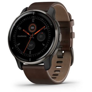 Garmin Venu 2 Plus (Slate Stainless Steel Bezel With Slate Case And Brown Leather Band)