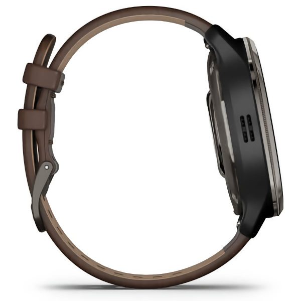 Garmin Venu 2 Plus (Slate Stainless Steel Bezel With Slate Case And Brown Leather Band)