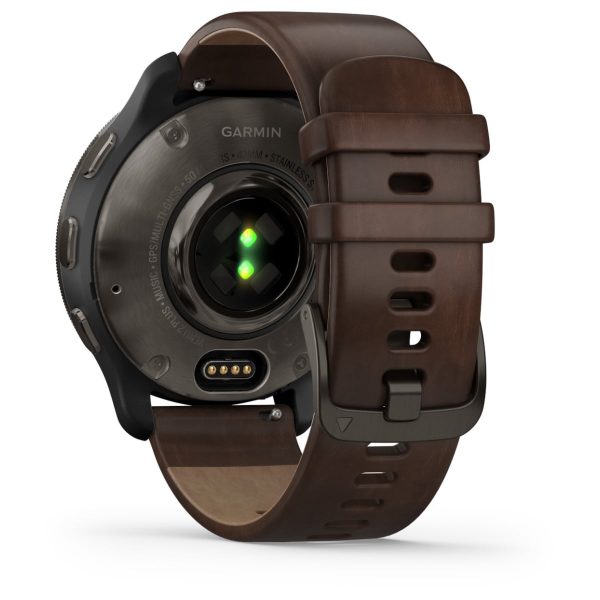 Garmin Venu 2 Plus (Slate Stainless Steel Bezel With Slate Case And Brown Leather Band)