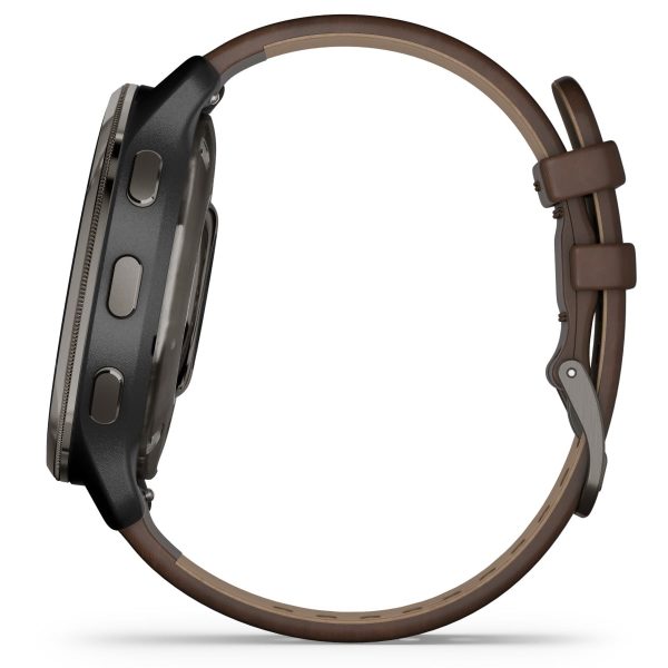 Garmin Venu 2 Plus (Slate Stainless Steel Bezel With Slate Case And Brown Leather Band)