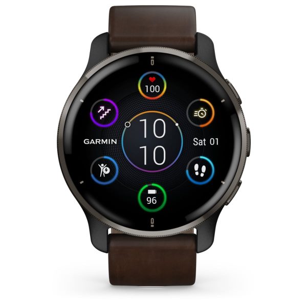 Garmin Venu 2 Plus (Slate Stainless Steel Bezel With Slate Case And Brown Leather Band)