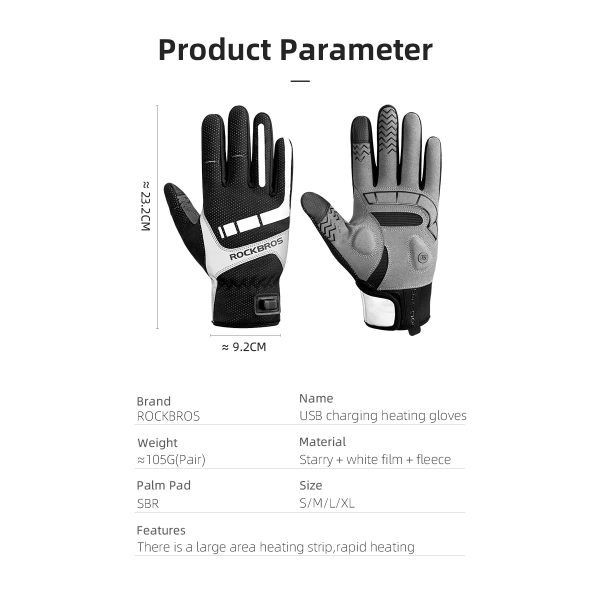 Rockbros S173-1 USB Heated / Windproof Gloves