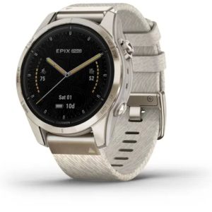 Garmin Epix Pro (Gen 2) 42mm – Sapphire Edition (Soft Gold with Cream Heathered Nylon Band)